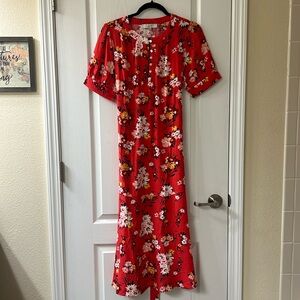 Loft floral midi dress size 6 short sleeves flowy